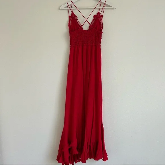 Cherry Red Free People Boho Asymmetrical Adella Maxi Slip - XS - Picture 4 of 7